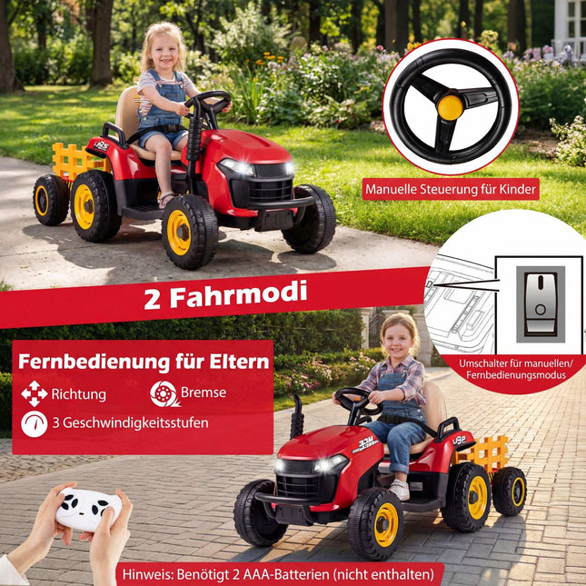 Tractor electric pentru copii de 24V cu remorcă și telecomandă
