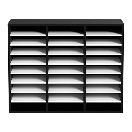 27-Compartment Wood Literature Organizer, Adjustable Shelves