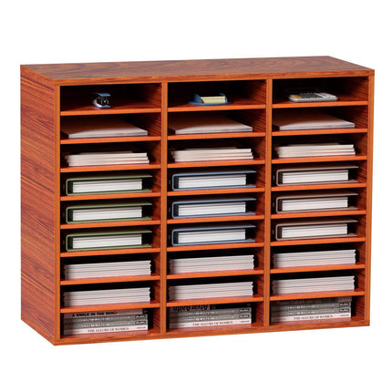 27-Compartment Wood Literature Organizer – Adjustable Shelves