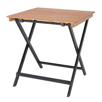 Masă pătrată pliabilă pentru terasă, 28 inch, blat cu lamele din salcâm
