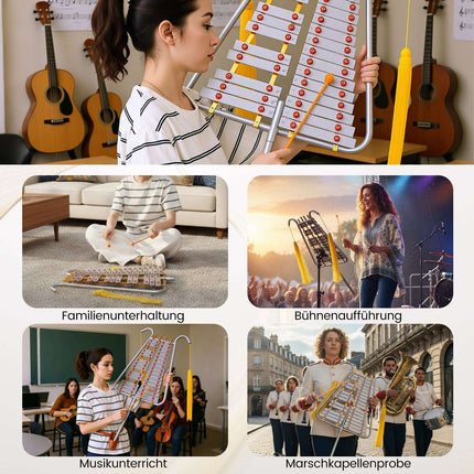 Glockenspiel de marș din aluminiu cu 29 de note cu mâner reglabil
