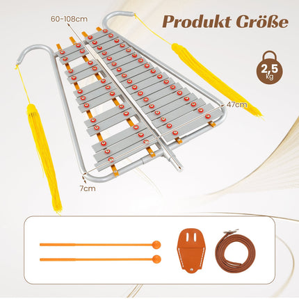 Glockenspiel de marș din aluminiu cu 29 de note cu mâner reglabil