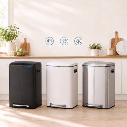 2-Compartment Pedal Bin 2 x 20 L with Soft-Close Lid, White