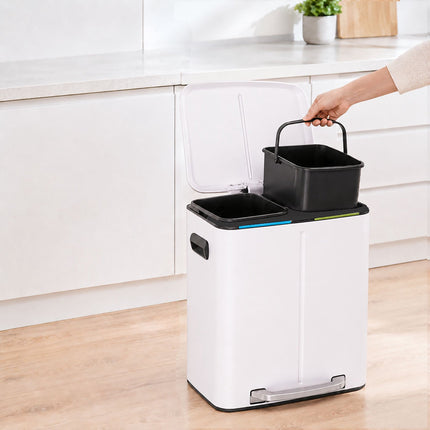2-Compartment Pedal Bin 2 x 20 L with Soft-Close Lid, White