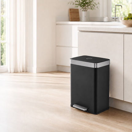 2-Compartment Pedal Bin 2 x 30 l with Soft-Close Lid, Black, 15 Bin Liners