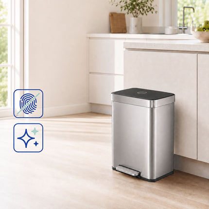2-Compartment Pedal Bin 2 x 30 l with Soft-Close Lid, Silver, 15 Bin Liners