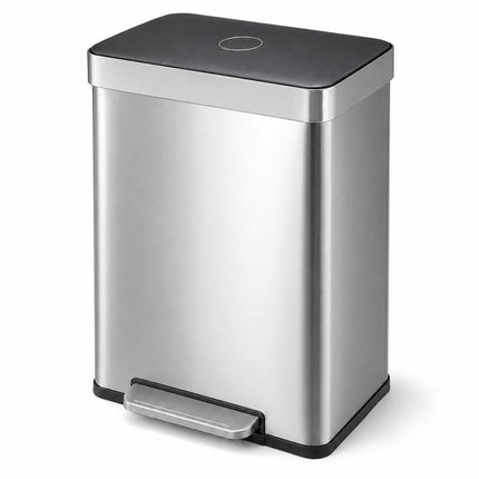 2-Compartment Pedal Bin 2 x 30 l with Soft-Close Lid, Silver, 15 Bin Liners