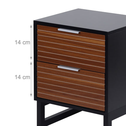 Noptieră cu 2 sertare, picioare din bambus, mânere din aluminiu
