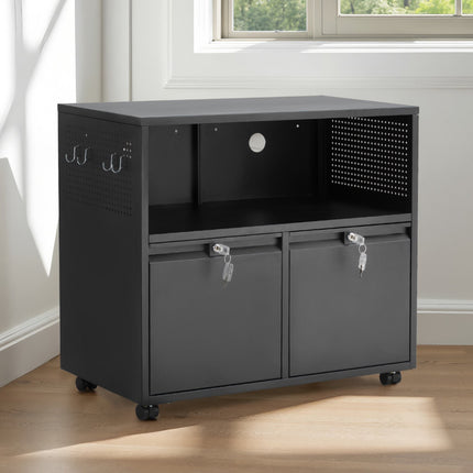 2-Drawer Lateral Metal File Cabinet With Lock, Black