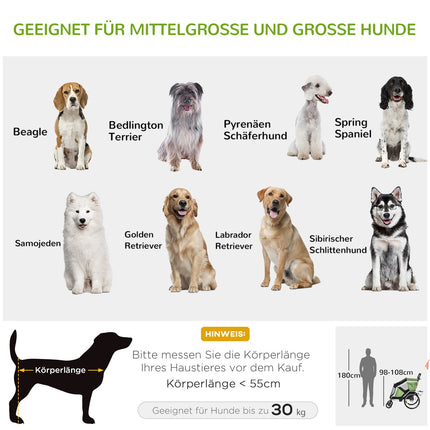 Remorcă pentru câini 2-în-1 Remorcă pliabilă pentru bicicletă pentru animale de companie și cărucior pentru câini, pânză Oxford, verde+argintiu, 150X82X108Cm