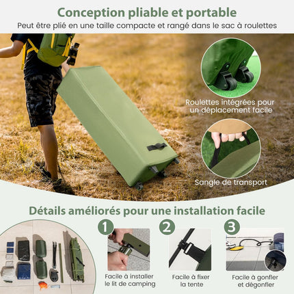 Set de cort de camping pentru 2 persoane cu saltea gonflabilă, 2 saci