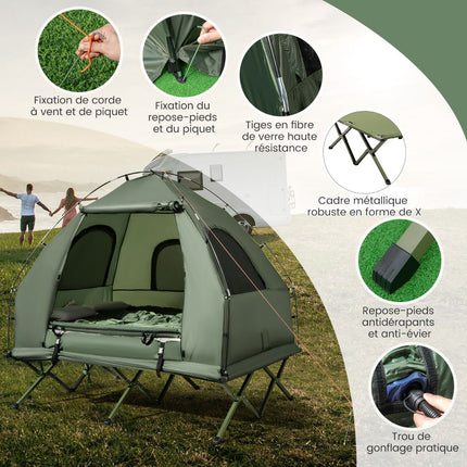 Set de cort de camping pentru 2 persoane cu saltea gonflabilă, 2 saci
