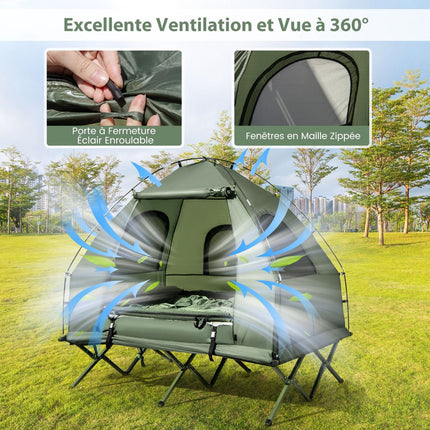 Set de cort de camping pentru 2 persoane cu saltea gonflabilă, 2 saci