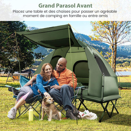 Set de cort de camping pentru 2 persoane cu saltea gonflabilă, 2 saci