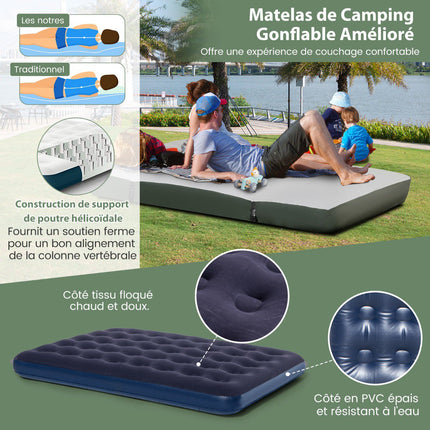 Set de cort de camping pentru 2 persoane cu saltea gonflabilă, 2 saci