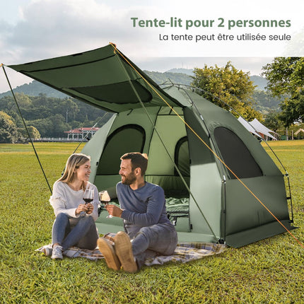 Set de cort de camping pentru 2 persoane cu saltea gonflabilă, 2 saci