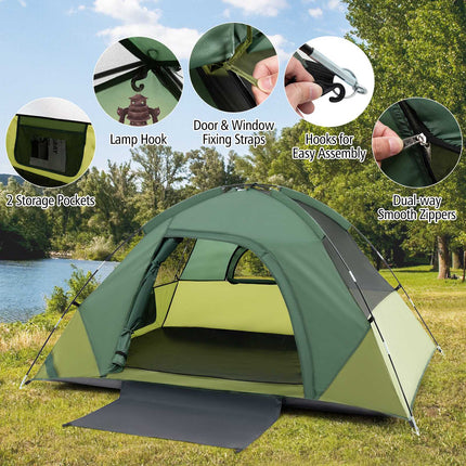 Cort de camping pentru 2 persoane cu prelată detașabilă, verde