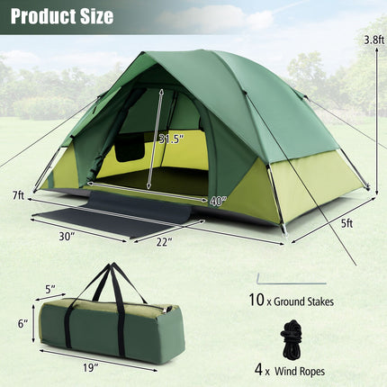 Cort de camping pentru 2 persoane cu prelată detașabilă, verde