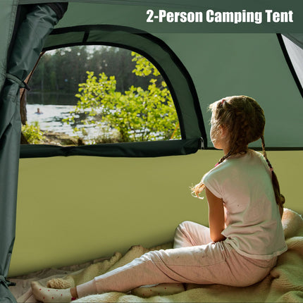 Cort de camping pentru 2 persoane cu prelată detașabilă, verde