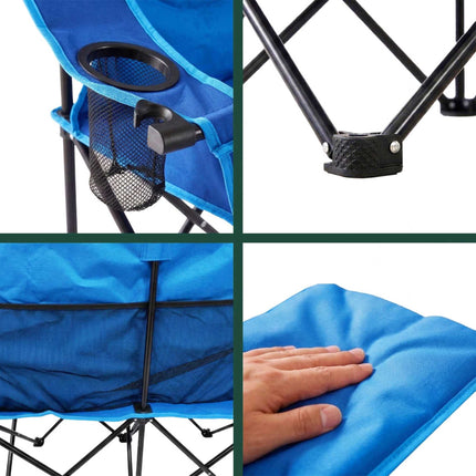 Scaun de camping pliabil pentru 2 persoane – căptușit, suporturi pentru pahare, geantă