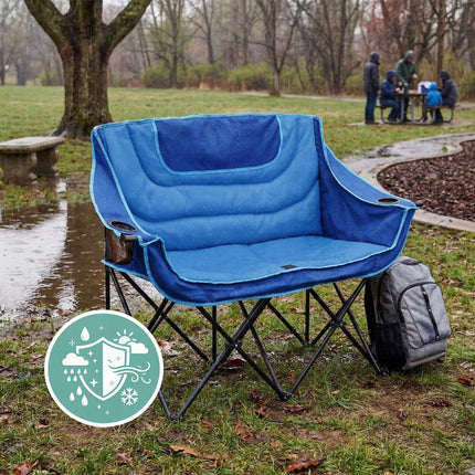 Scaun de camping pliabil pentru 2 persoane – căptușit, suporturi pentru pahare, geantă
