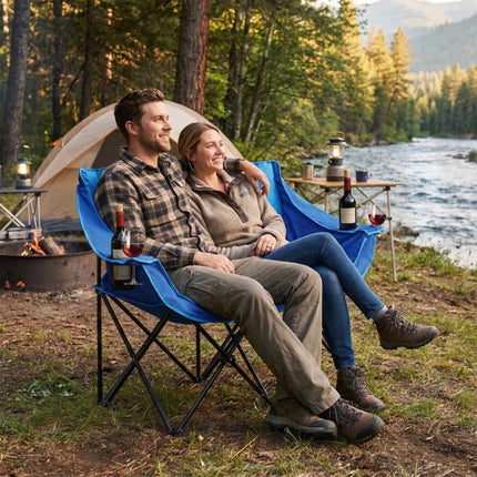 Scaun de camping pliabil pentru 2 persoane – căptușit, suporturi pentru pahare, geantă