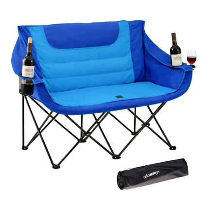 Scaun de camping pliabil pentru 2 persoane – căptușit, suporturi pentru pahare, geantă