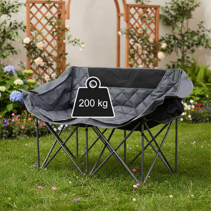 Scaun de camping pliabil pentru 2 persoane cu suport pentru pahare