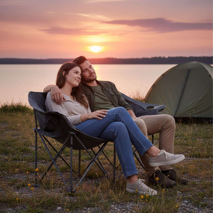 Scaun de camping pliabil pentru 2 persoane cu suport pentru pahare