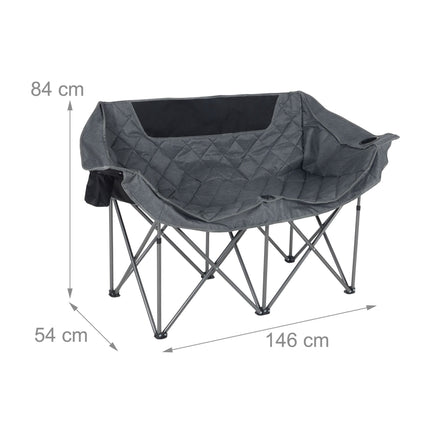 Scaun de camping pliabil pentru 2 persoane cu suport pentru pahare