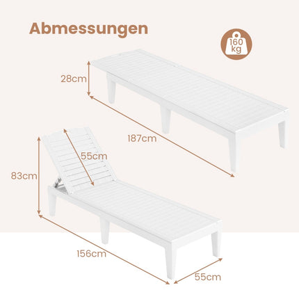 Set șezlong extensibil reglabil, 2 piese, alb
