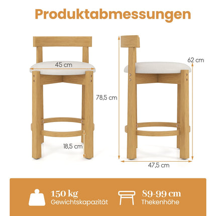 Set scaune de bar din 2 piese, lemn, înălțime șezut 62 cm, natural