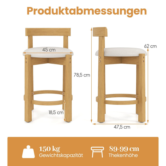 Set scaune de bar din 2 piese, lemn, înălțime șezut 62 cm, natural