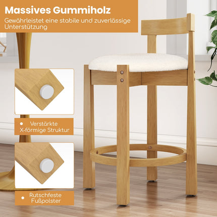 Set scaune de bar din 2 piese, lemn, înălțime șezut 62 cm, natural