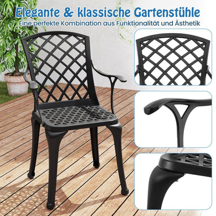 Scaune de terasă din aluminiu turnat, format din 2 piese, negre, rezistente la intemperii