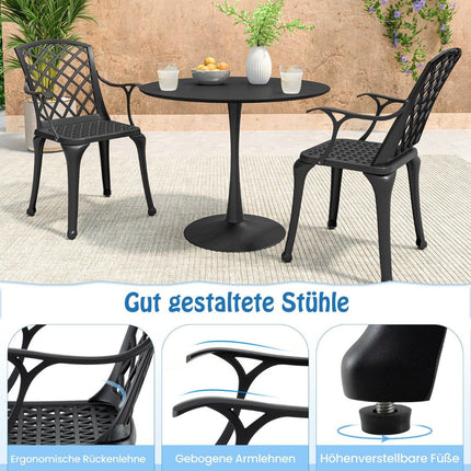 Scaune de terasă din aluminiu turnat, format din 2 piese, negre, rezistente la intemperii