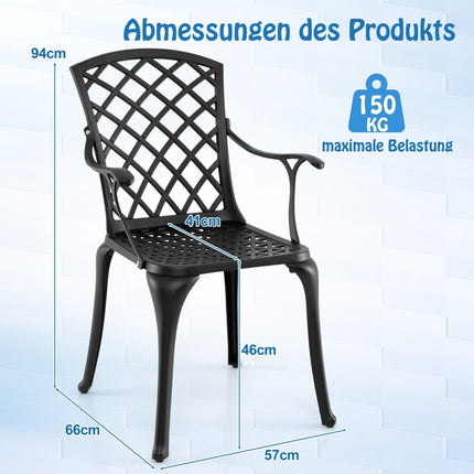 Scaune de terasă din aluminiu turnat, format din 2 piese, negre, rezistente la intemperii