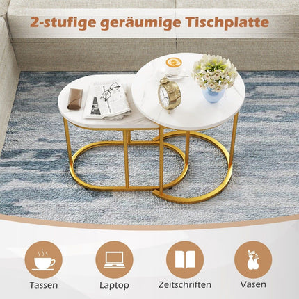 Set de 2 măsuțe de cafea cu aspect de marmură și picioare aurii