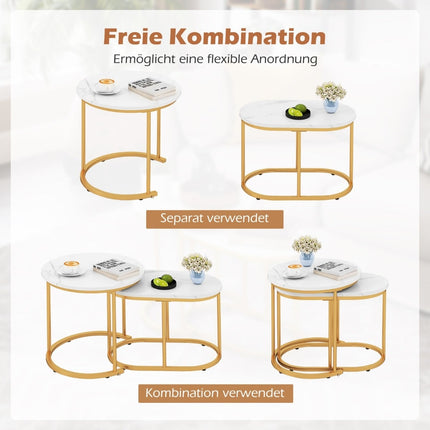 Set de 2 măsuțe de cafea cu aspect de marmură și picioare aurii
