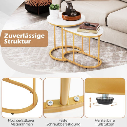 Set de 2 măsuțe de cafea cu aspect de marmură și picioare aurii