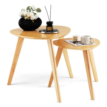 Set de 2 măsuțe de cafea cuibărite, design triunghiular din lemn