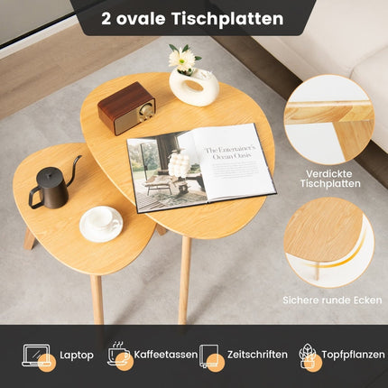 Set de 2 măsuțe de cafea cuibărite, design triunghiular din lemn