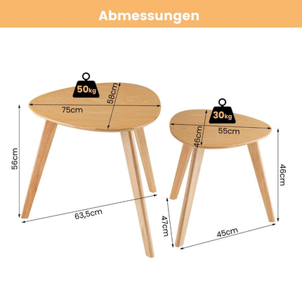 Set de 2 măsuțe de cafea cuibărite, design triunghiular din lemn