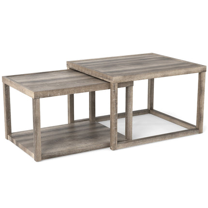 Set de 2 măsuțe de cafea cuibărite cu raft de depozitare