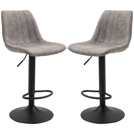 Scaune de bar retro, 2 piese, microfibra gri, inaltime reglabila