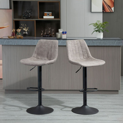 Scaune de bar retro, 2 piese, microfibra gri, inaltime reglabila