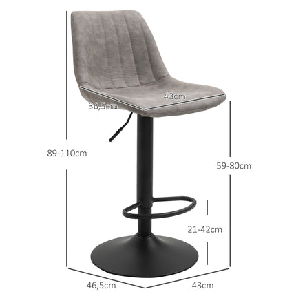 Scaune de bar retro, 2 piese, microfibra gri, inaltime reglabila