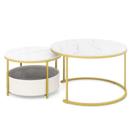 Set de 2 măsuțe de cafea rotunde cu coș de depozitare