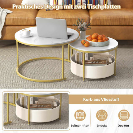 Set de 2 măsuțe de cafea rotunde cu coș de depozitare