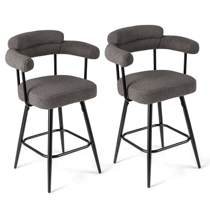Set 2 scaune de bar pivotante, căptușite, rotație 360°, gri